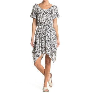 Susina Short Sleeve Leopard Print Tie Waist Dress In Off White Black Leopard S